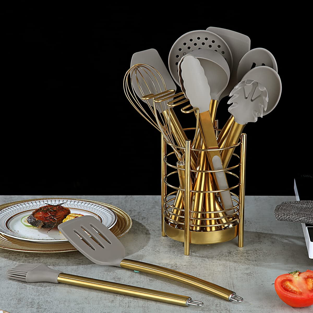 Gold 38 Pieces Silicone Kitchen Utensils Set With Sturdy Stainless Steel Utensil Holder - Image 5