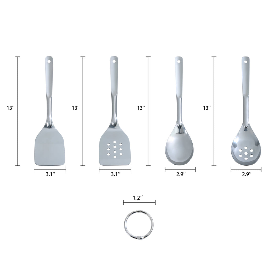 Mainstays Stainless Steel 4-Piece Utensil Set: Includes Slotted Turner, Solid Turner, Spoon, and Slotted Spoon - Image 5