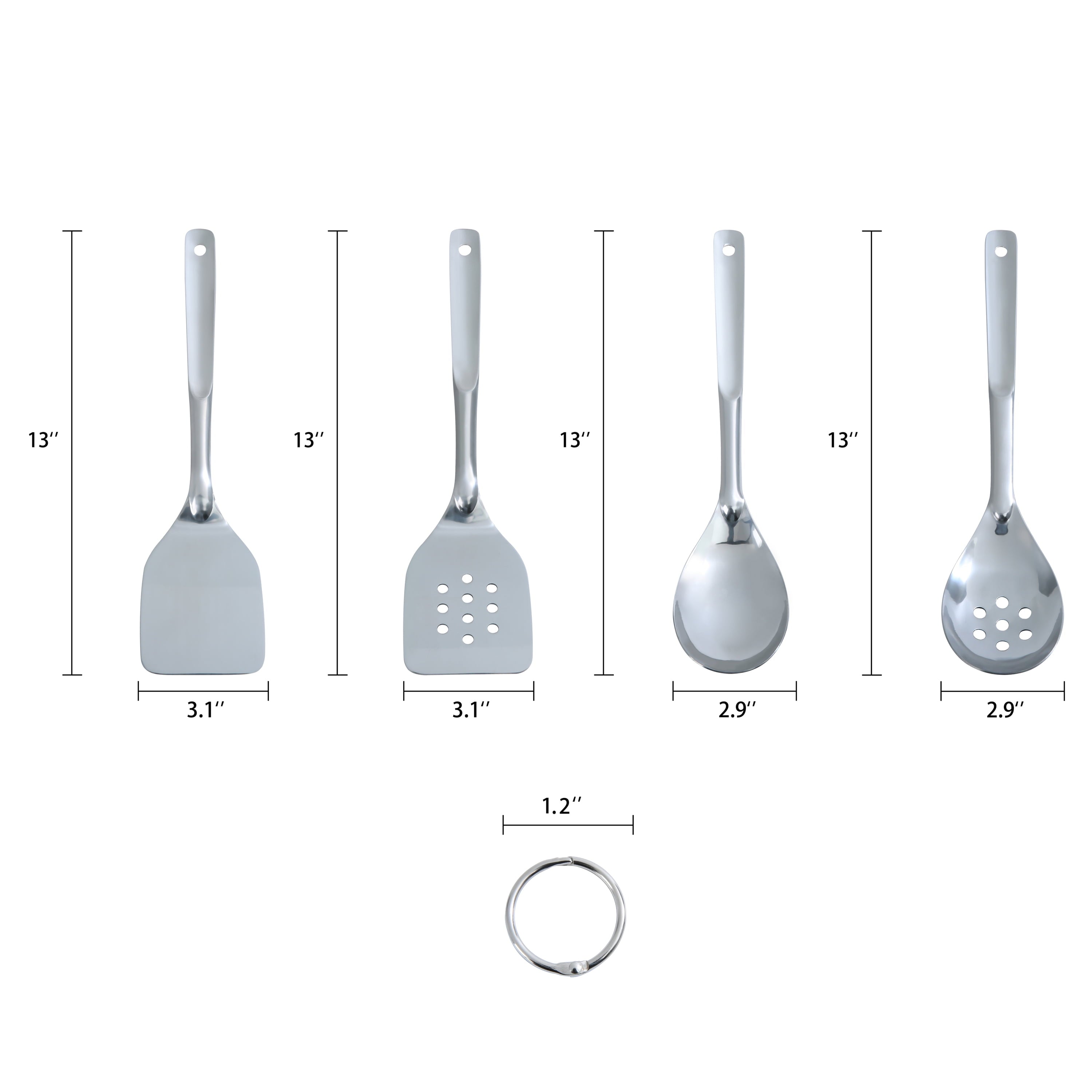 Mainstays Stainless Steel 4-Piece Utensil Set: Includes Slotted Turner, Solid Turner, Spoon, and Slotted Spoon - Image 5
