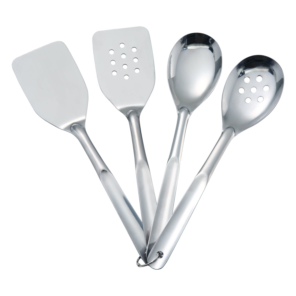 Mainstays Stainless Steel 4-Piece Utensil Set: Includes Slotted Turner, Solid Turner, Spoon, and Slotted Spoon - Image 4