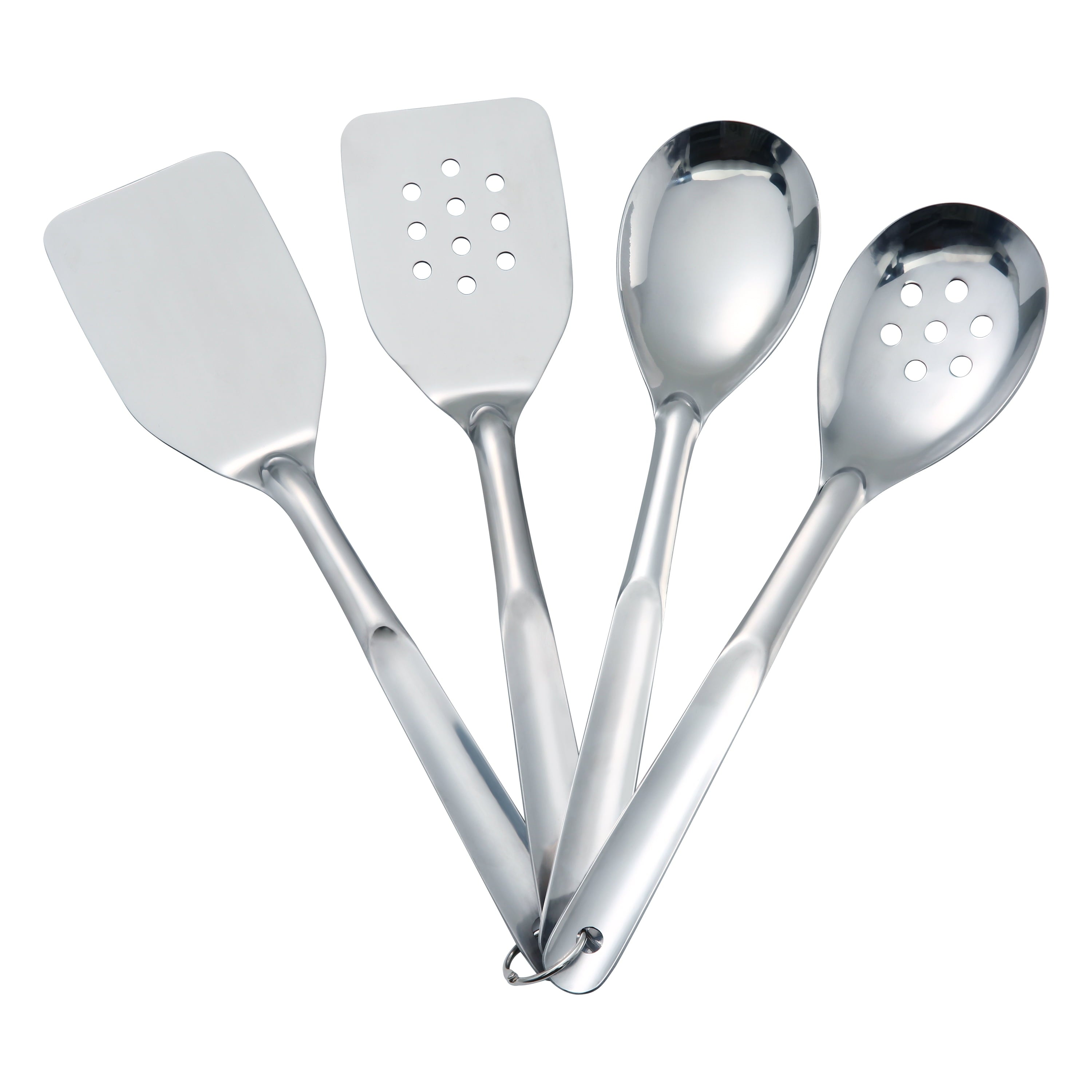 Mainstays Stainless Steel 4-Piece Utensil Set: Includes Slotted Turner, Solid Turner, Spoon, and Slotted Spoon - Image 4
