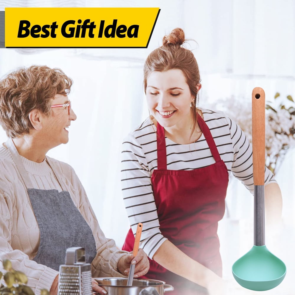 Silicone kitchen utensils with stainless steel handle, non-stick cooking spoon, wooden handle, silicone kitchen utensils - Image 4