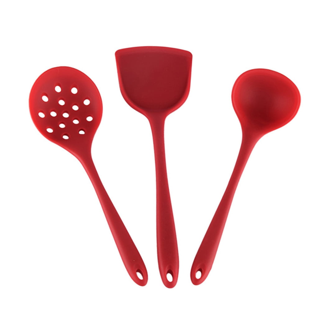 Raindrops 3Pcs Cooking Utensils Set Red Silicone Non Stick Heat Resistant Kitchenware Kit - Image 4