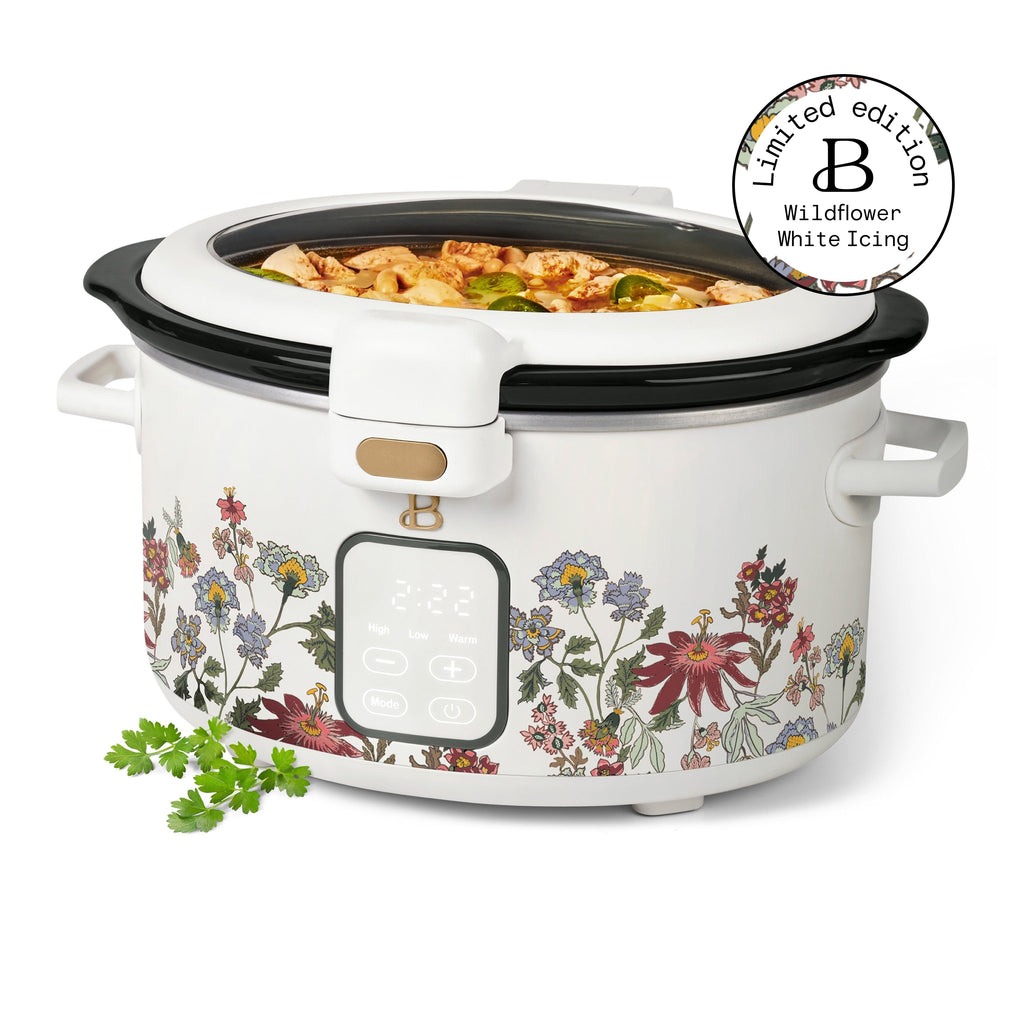Beautiful 4 Qt Digital Slow Cooker with Hinged Locking Lid, Wildflower White by Drew Barrymore - Image 2