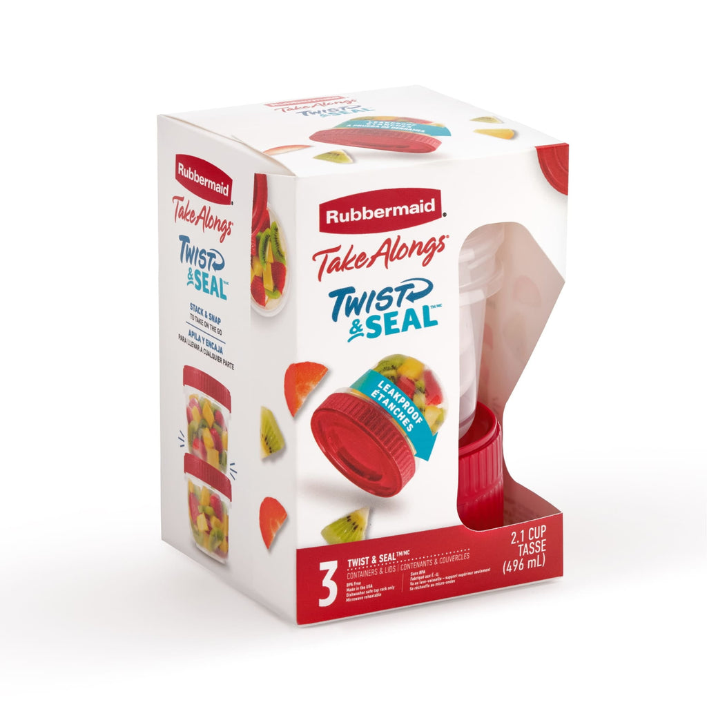 Rubbermaid TakeAlongs 2.1-Cup Twist & Seal Food Storage Containers, Ruby Red, 3 pack - Image 4