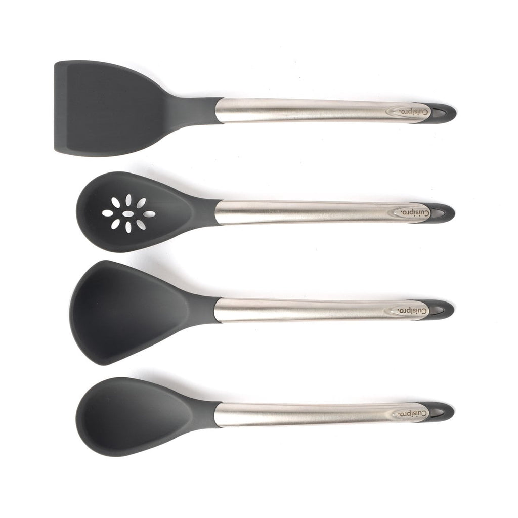 Silicone Tool Set- 12.2" Ladle, 12.4" Turner, 12" Spoon & 12" Slotted Spoon Gray - Image 2