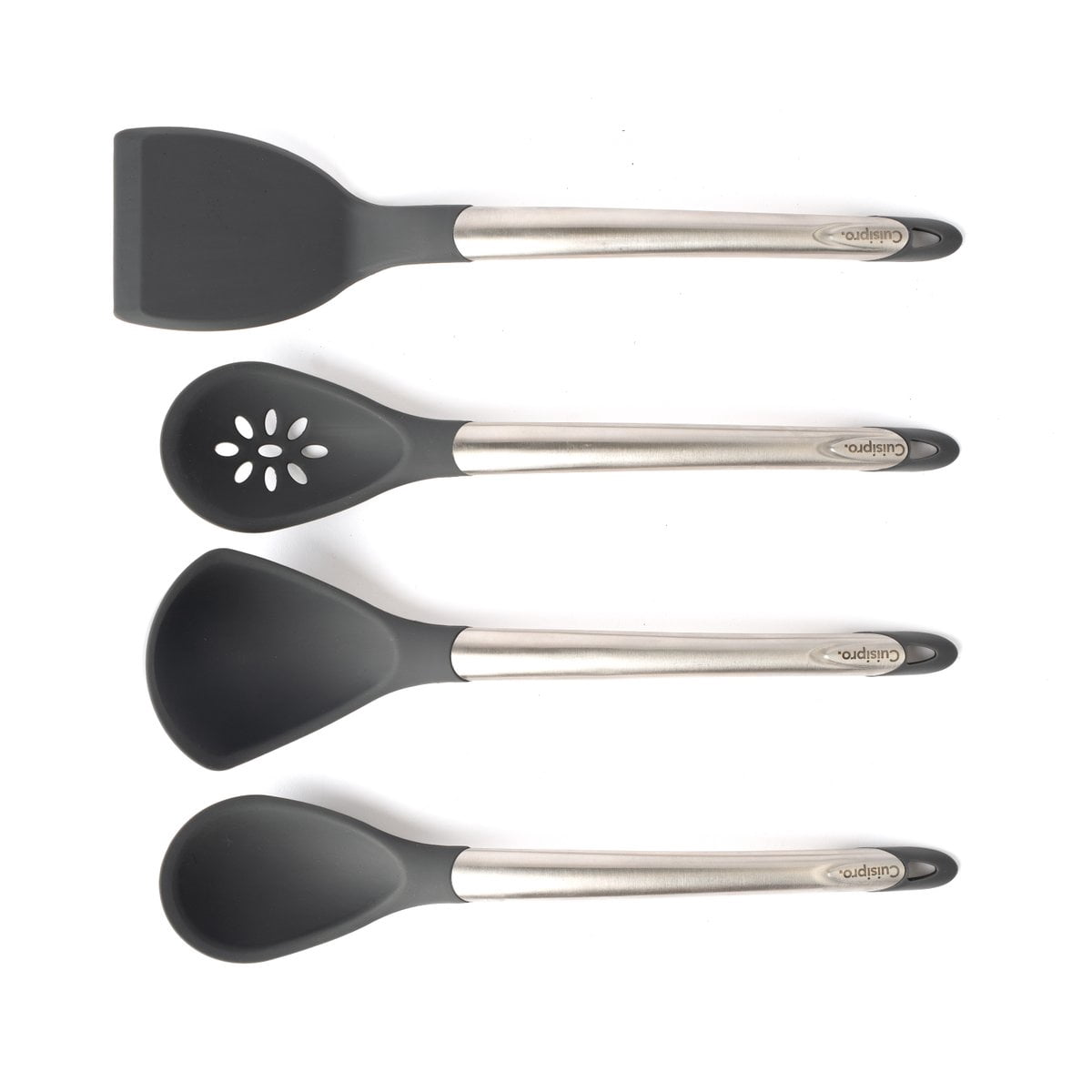Silicone Tool Set- 12.2" Ladle, 12.4" Turner, 12" Spoon & 12" Slotted Spoon Gray - Image 2