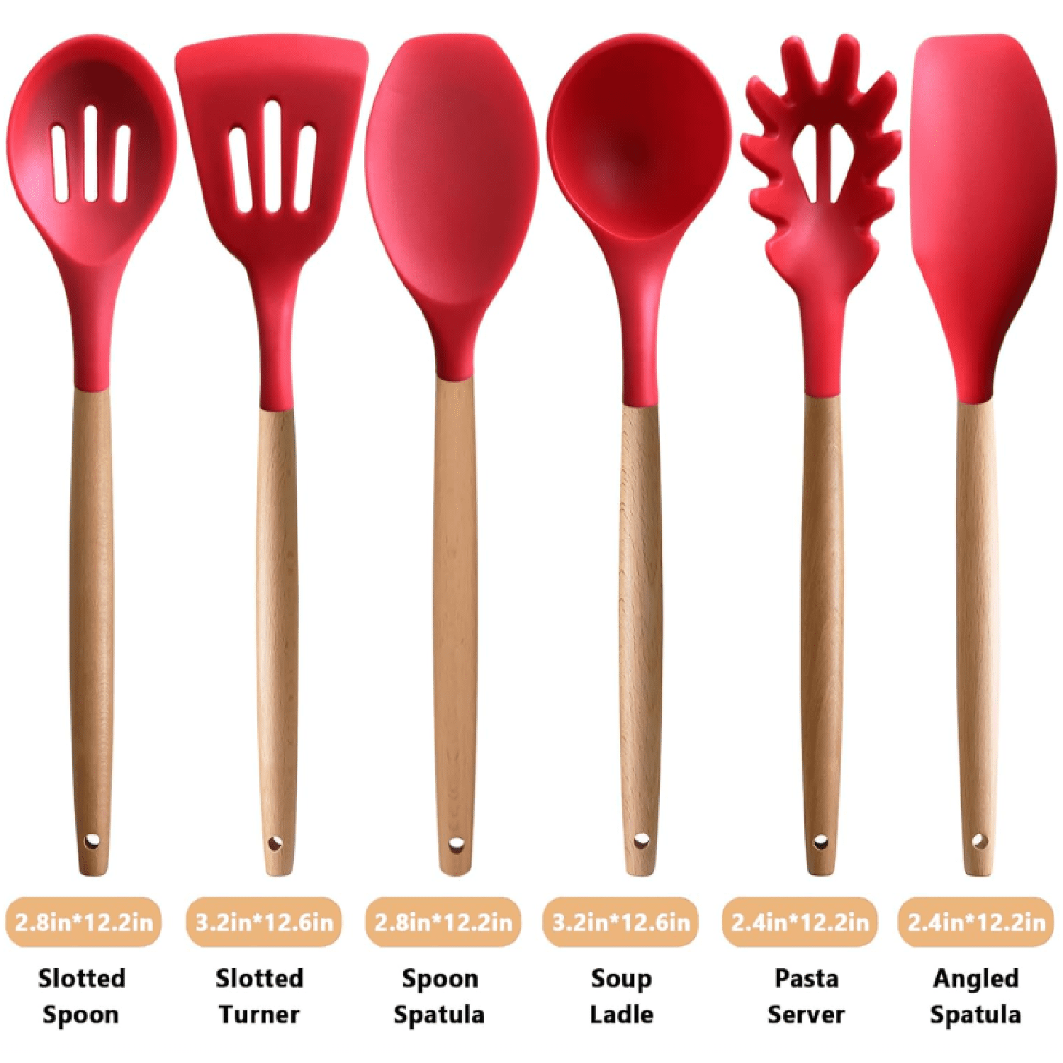 Kitchen Cooking Utensils Set 6Pcs Heat Resistant Silicone Kitchen Utensils Spatula Spoon Turner Ladle w Wooden Handle... - Image 5