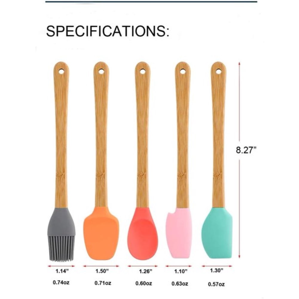 5 Pack Mini Spatulas Scrapers with Bamboo Handle for Scraping Cooking Baking Mixing Tools Set, Jar Spoon Spatula Kitc... - Image 2