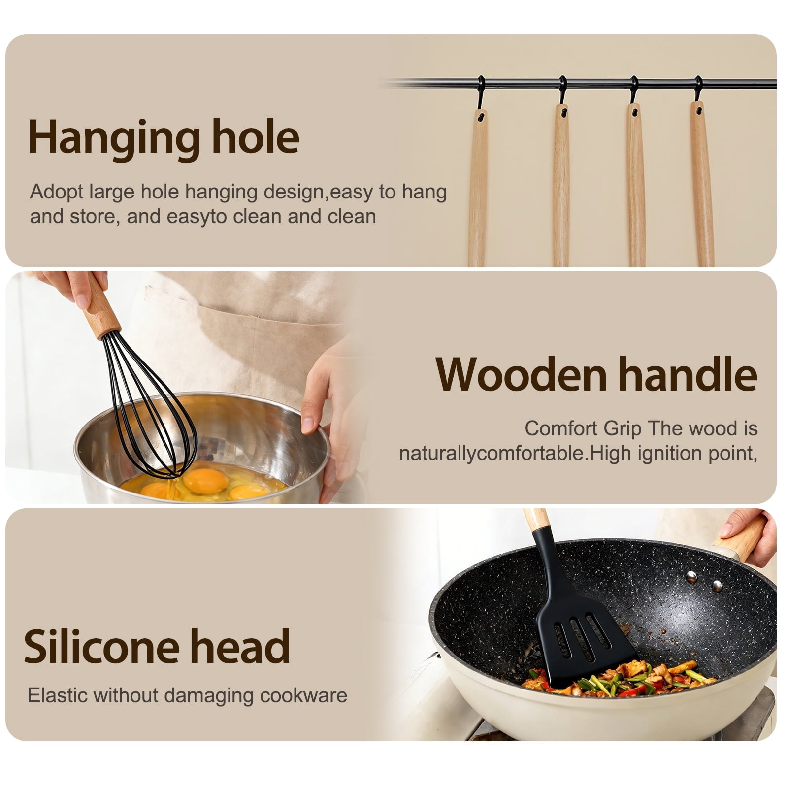 Silicone Cooking Utensils Set, Heat Resistant Kitchen Cooking Utensils Set, 12 PCS Handle Silicone Kitchen Gadgets Utensil Set, Black - Image 6