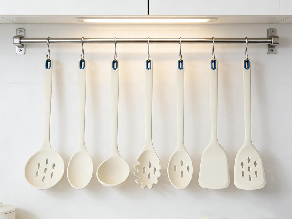 7" Long Silicone Cooking Utensils Set, One-Piece Style Nonstick Slotted Spoons, Spatulas, Ladle and Spoon Set, 446F H... - Image 2