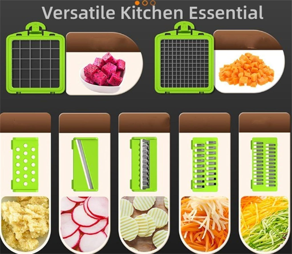 14 Pcs Multi-Functional Vegetable Cutter & Slicer, Stainless Steel Food Chopper with Blades, Kitchen Gadgets & Accessories-Pink - Image 4