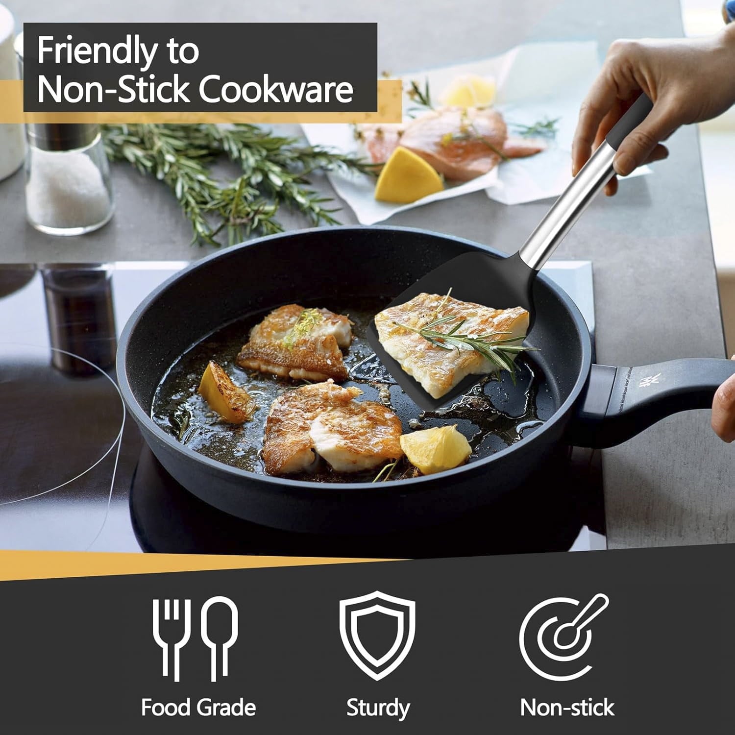 Behome 2 Pack Spatulas, Non Stick Turners with Silicone Handle, High Heat Resistant BPA Free Cooking Utensils, for Fi... - Image 3