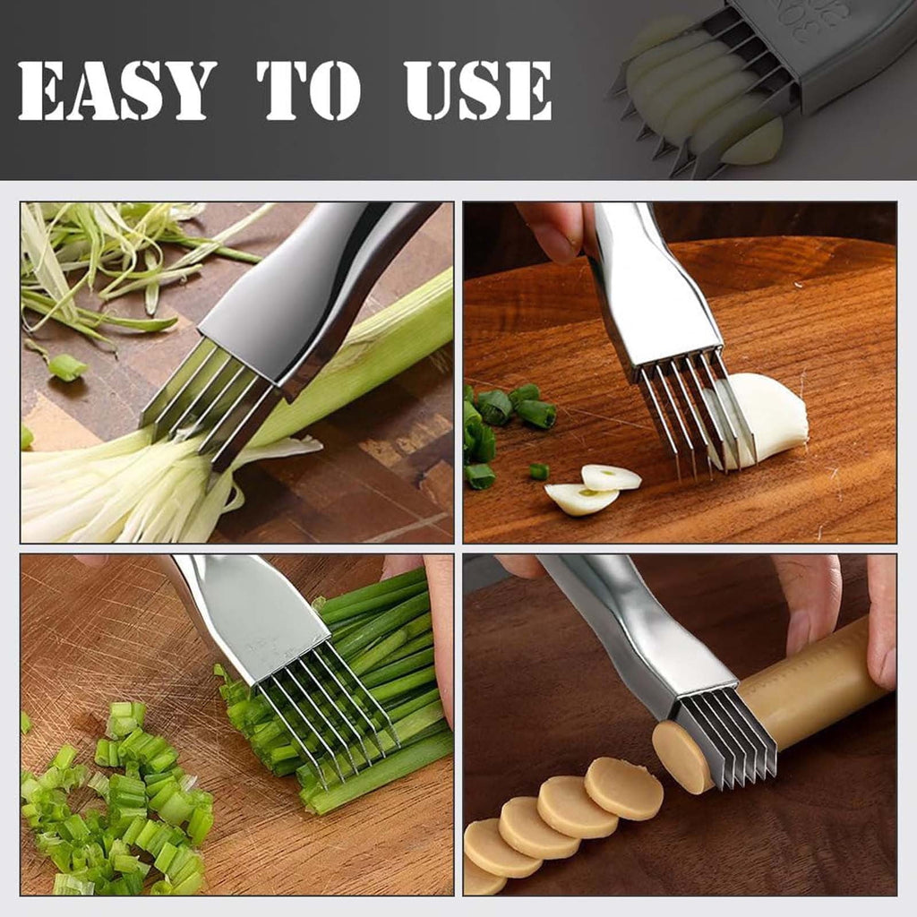 Extra Wide Stainless Steel Vegetable Chopper, 6-Blade Scallion Cutter Shredder for Onions Carrots Ginger, Multi Funct... - Image 3