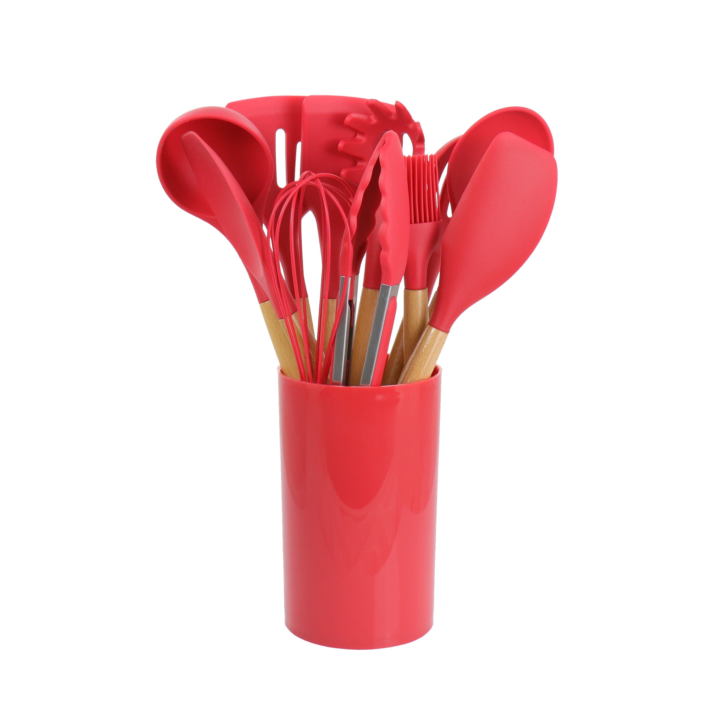 Red 12 Piece Silicone and Wood Cooking Utensils - Image 2