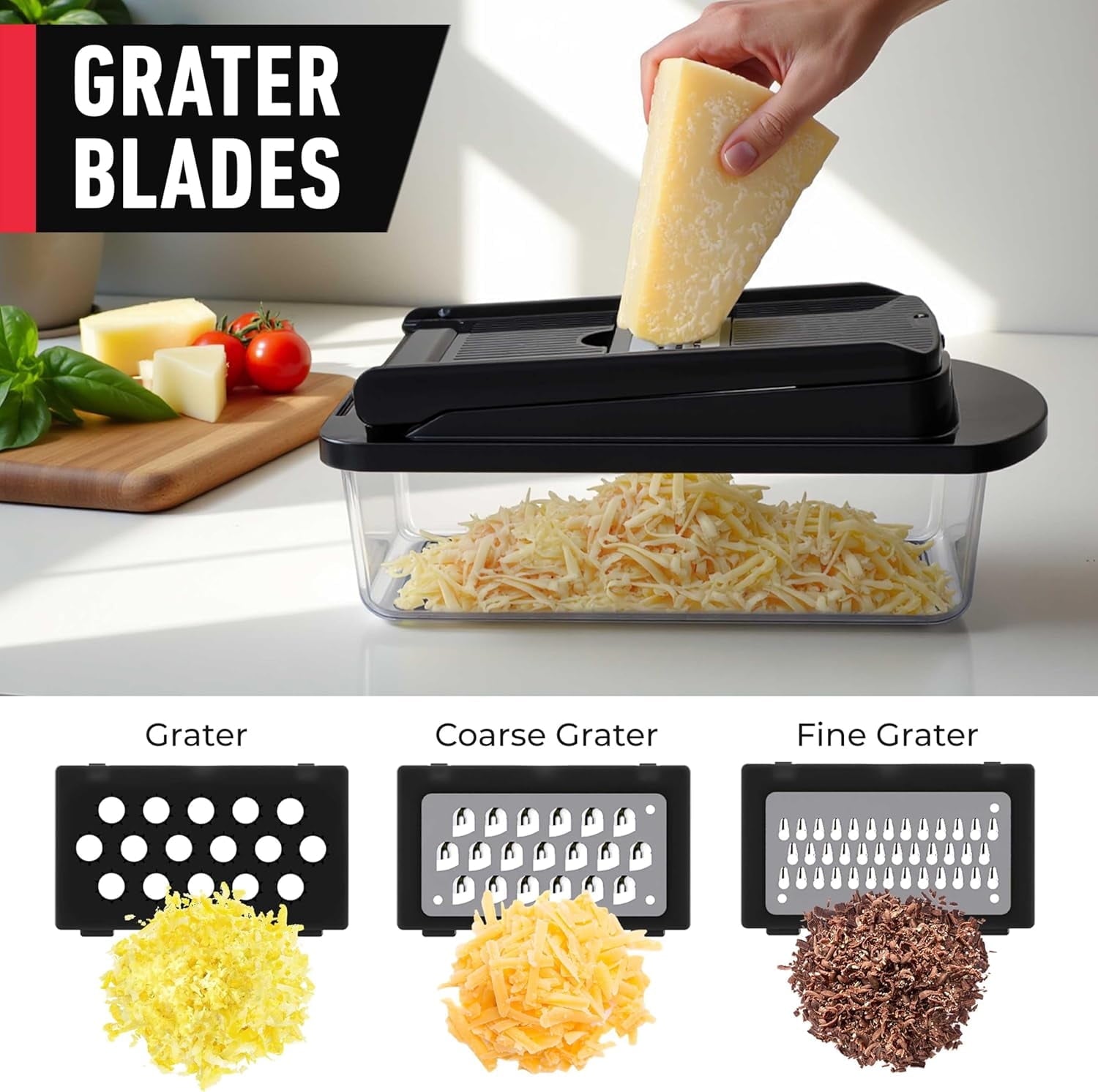 10-in-1 Cutter, Food with Container, Multifunctional Cutter with 8 Blades, Mandoline Slicer, Dicer & Grater, Black - Image 5