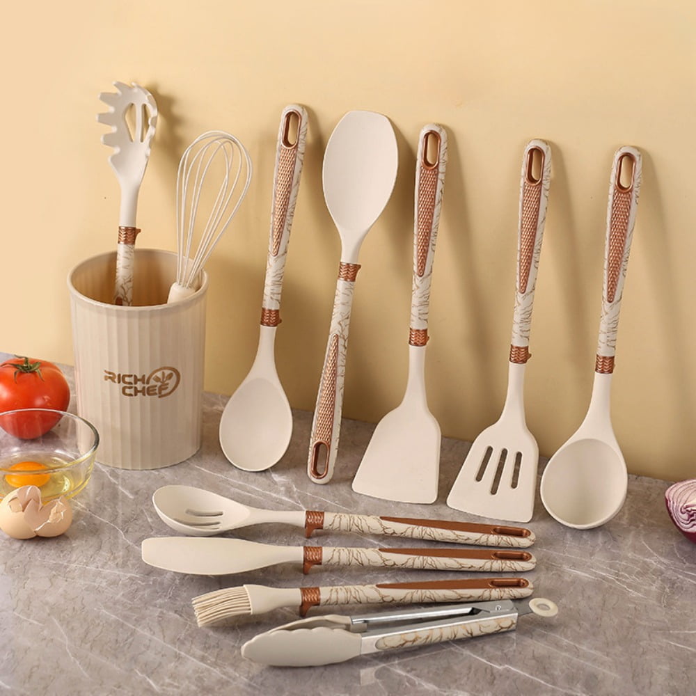 Silicone Cooking Utensils Set - 446°F Heat Resistant Silicone Kitchen Utensils for Cooking,Kitchen Utensil Spatula Set w Wooden Handles and - Image 2