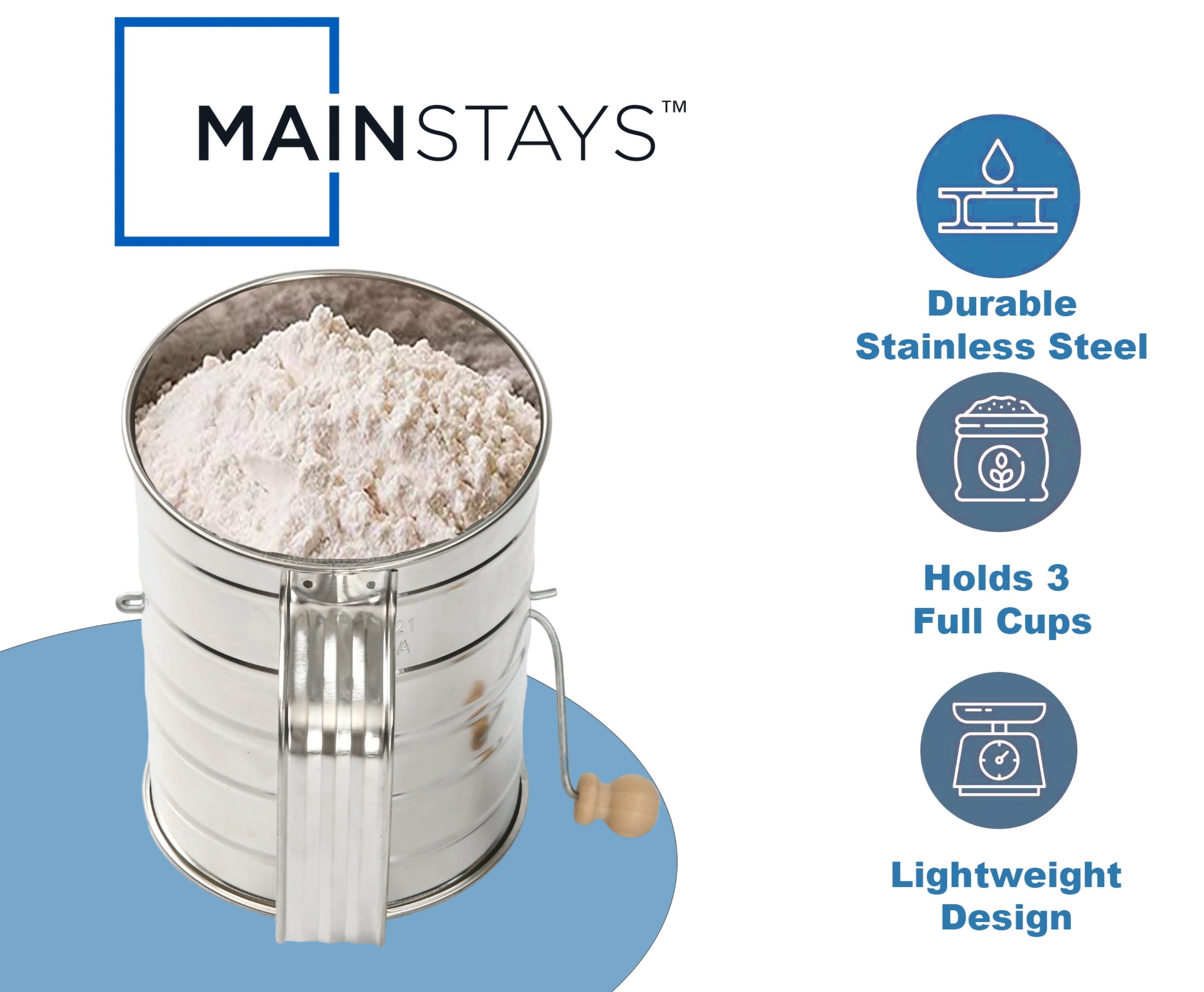Stainless Steel 3 Cup Flour Hand-Crank Sifter with Beechwood Handle Silver - Image 5