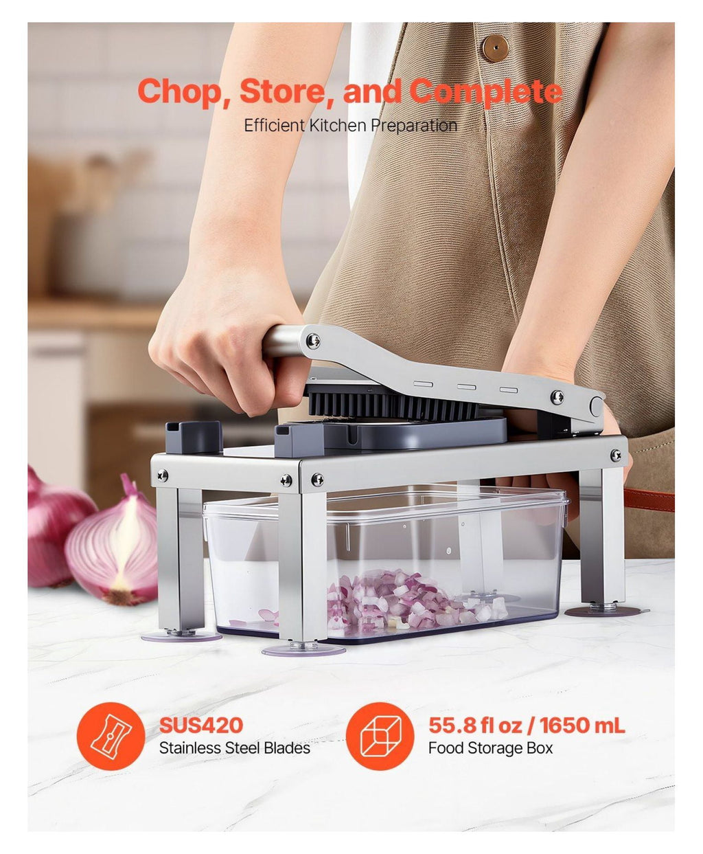 Slicer, 8 Blades Food Cutter for Kitchen - All-in-1 Veggie with Container, Stainless Steel Blades, Dicer, Slicer & Ju... - Image 2