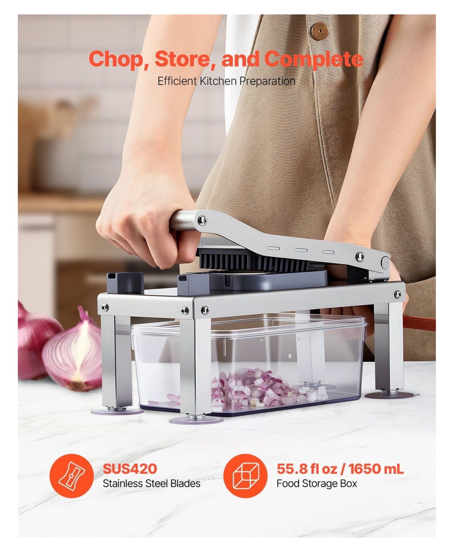 Slicer, 8 Blades Food Cutter for Kitchen - All-in-1 Veggie with Container, Stainless Steel Blades, Dicer, Slicer & Ju... - Image 2