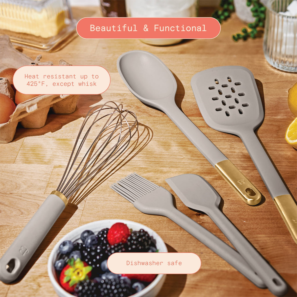 Beautiful 5-Piece Kitchen Tool Set, Porcini Taupe by Drew Barrymore - Image 2