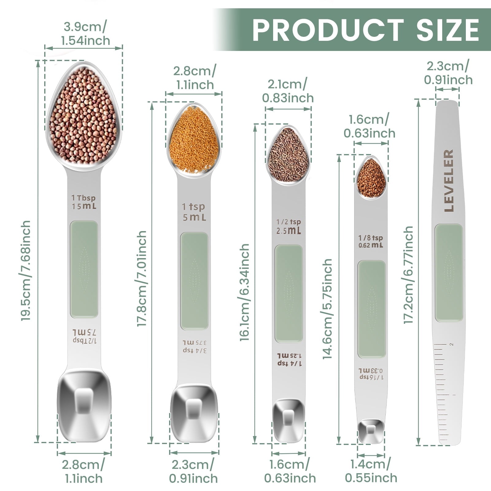 Magnetic Measuring Spoons with Leveler, Stainless Steel Dual Sided Nestable Measuring Spoon, Stackable Teaspoon for M... - Image 2