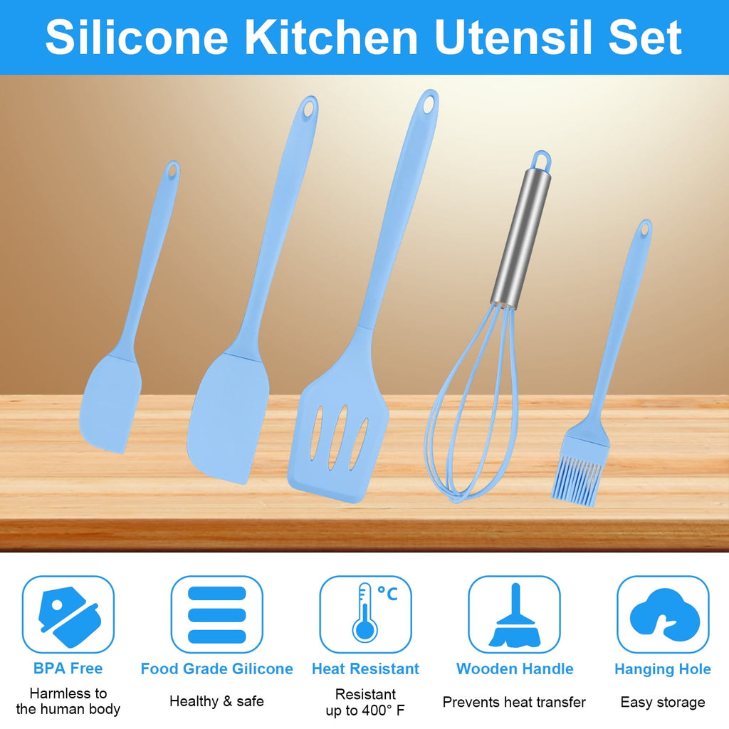 Silicone Cooking Utensils Sets, 5-Piece Kitchen Utensil Set 600F Heat Resistant Non-stick Rubber Cookware Kitchen Sil... - Image 2