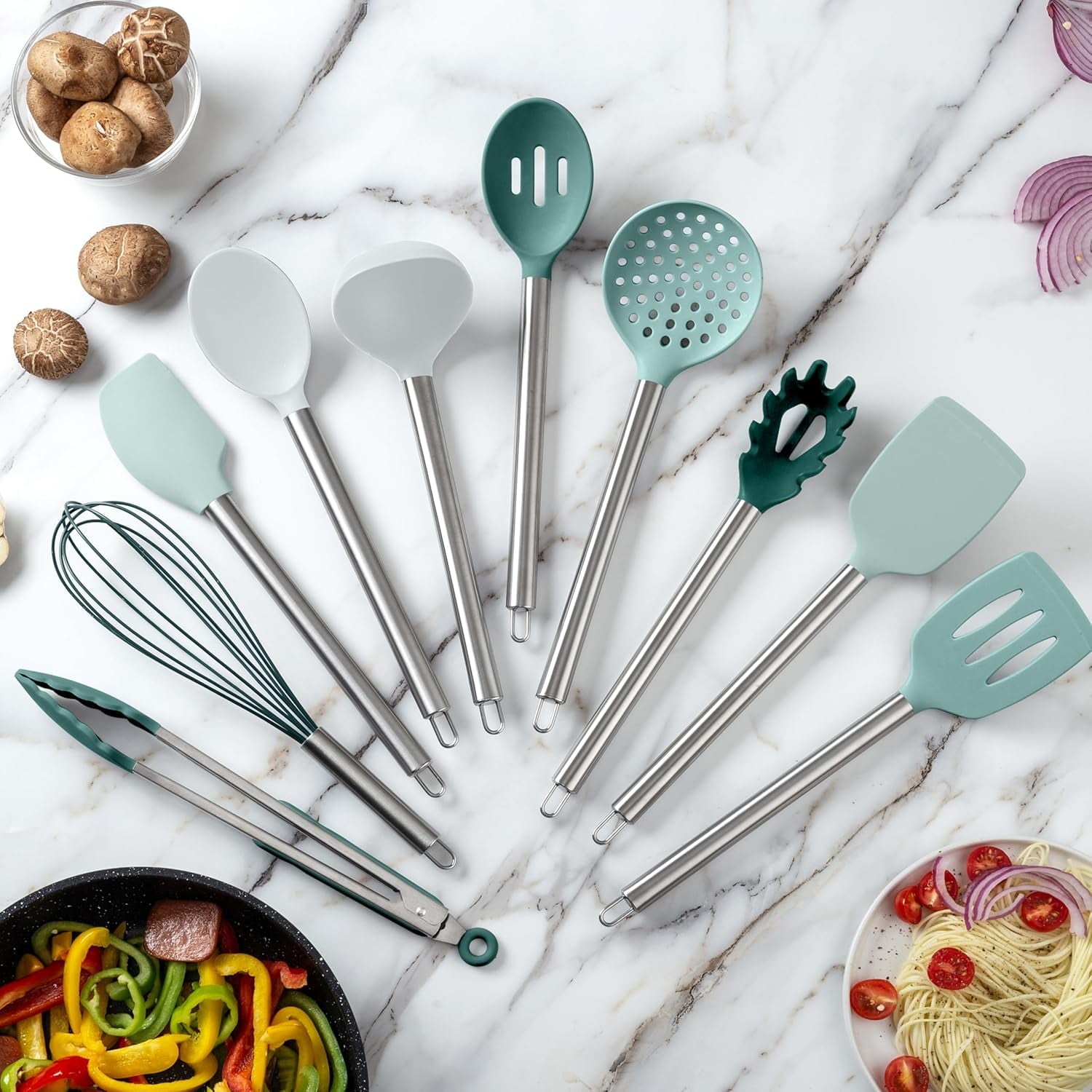 COOK WITH COLOR 10-Pc Cooking Utensils Set Kitchen Gadgets & Essentials, Teal - Image 3