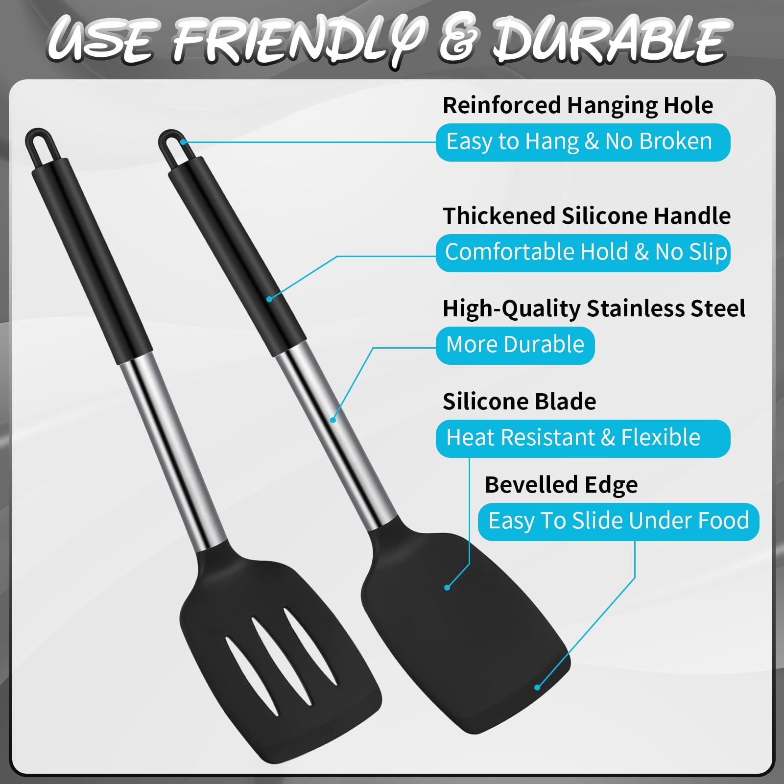 GYDEK Silicone Cooking Spatulas and Spoons, 4 Pack Heat Resistant Silicone Cooking Utensils Set, Non-stick Large Kitchen Silicone Spatula an - Image 4