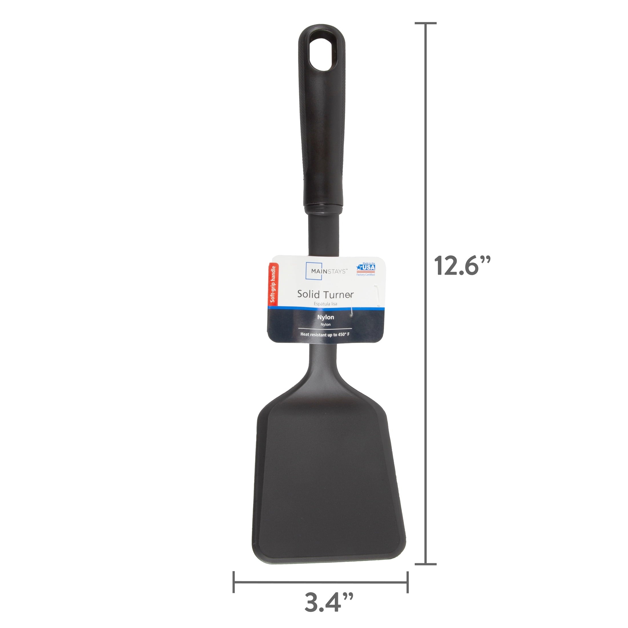 (8 pack) Solid Kitchen Turner, Nylon, Black, Diamond Pattern Handle - Image 3