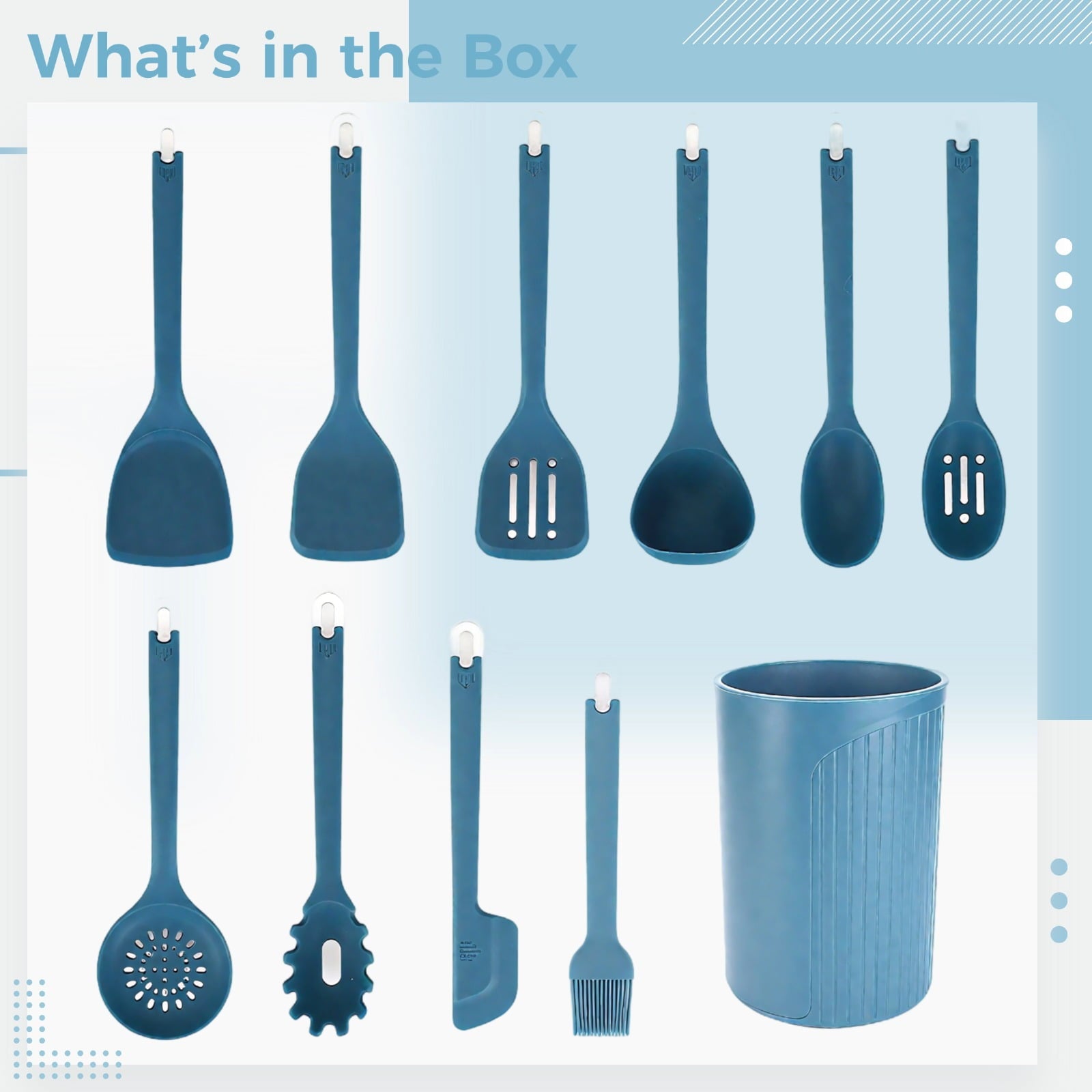 11-Piece Set Silicone Cooking Utensils, Blue Kitchen Utensil Set, Heat Resistant, Include Spatulas Spoons and Holder,... - Image 5