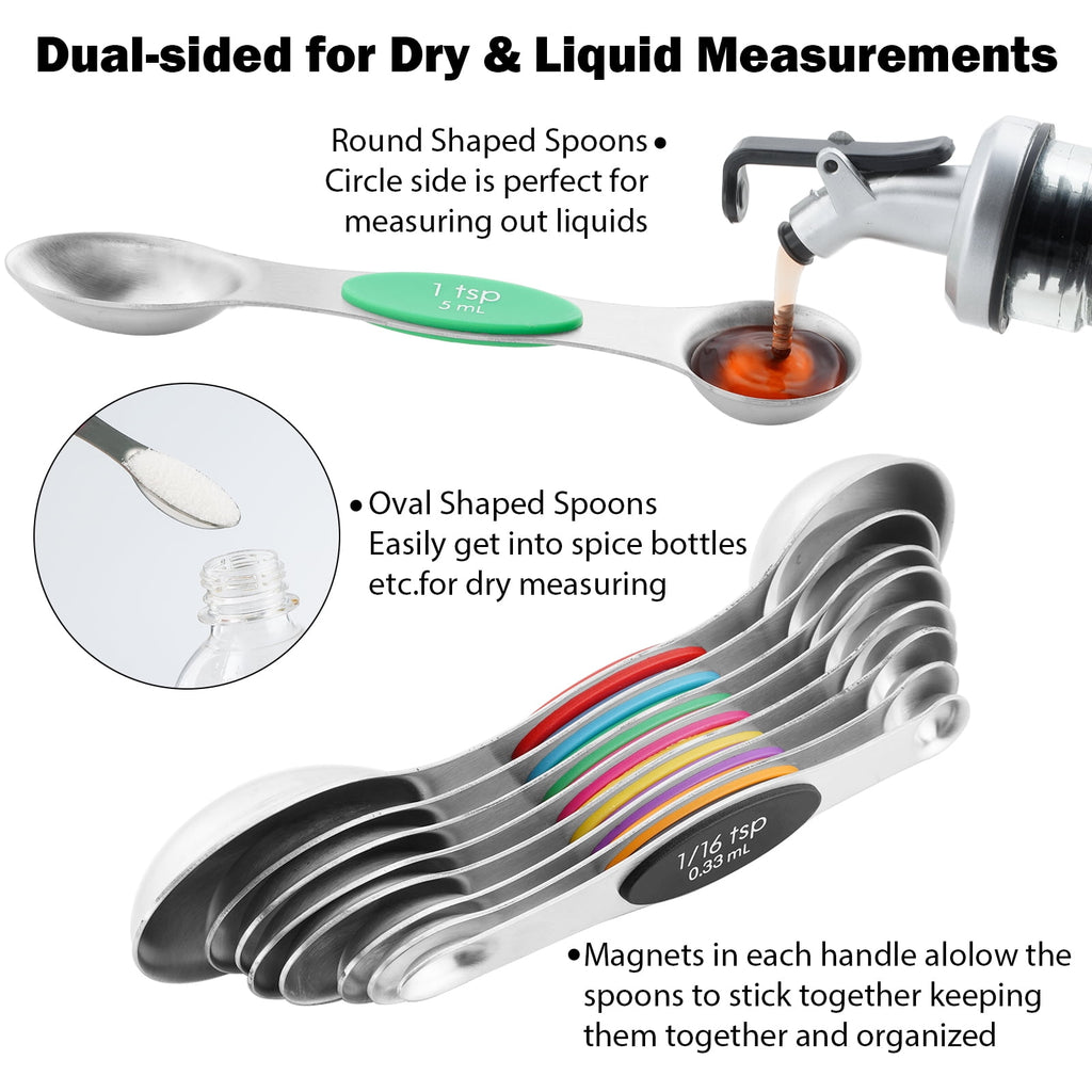 16 Piece Magnetic Measuring Cups and Spoons Set, Stainless Steel Nesting Metal Measuring Cups Set with Leveler for Dr... - Image 5