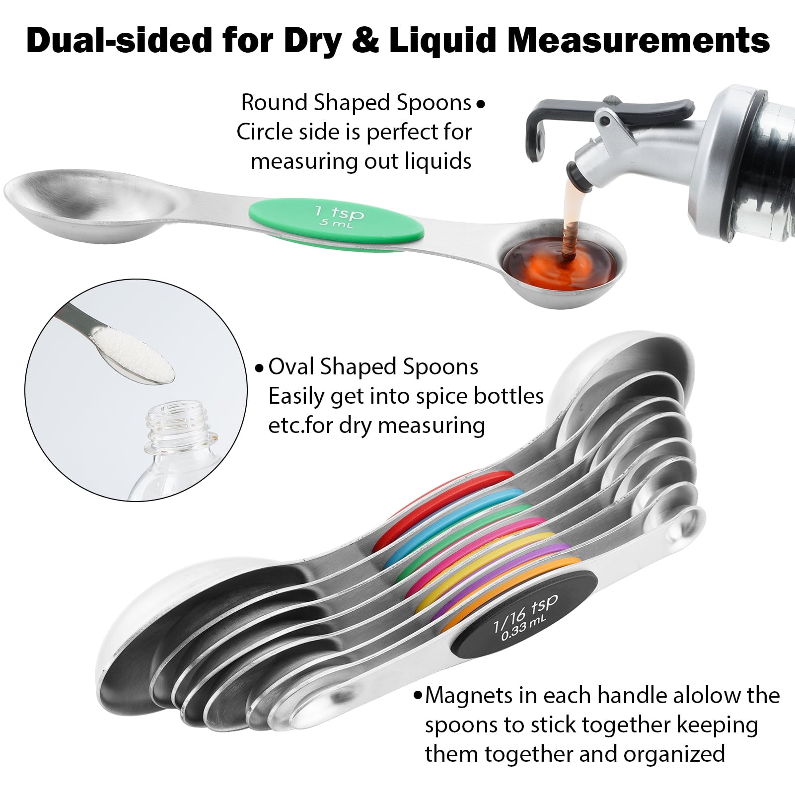 16 Piece Magnetic Measuring Cups and Spoons Set, Stainless Steel Nesting Metal Measuring Cups Set with Leveler for Dr... - Image 5