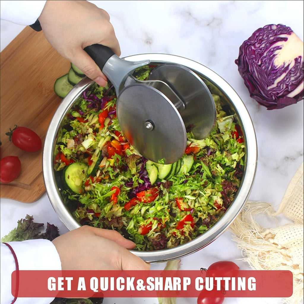 Lettuce with Protective Covers Dual Wheels Stainless Steel Circle Cutter Quick Kitchen Prep - Image 5