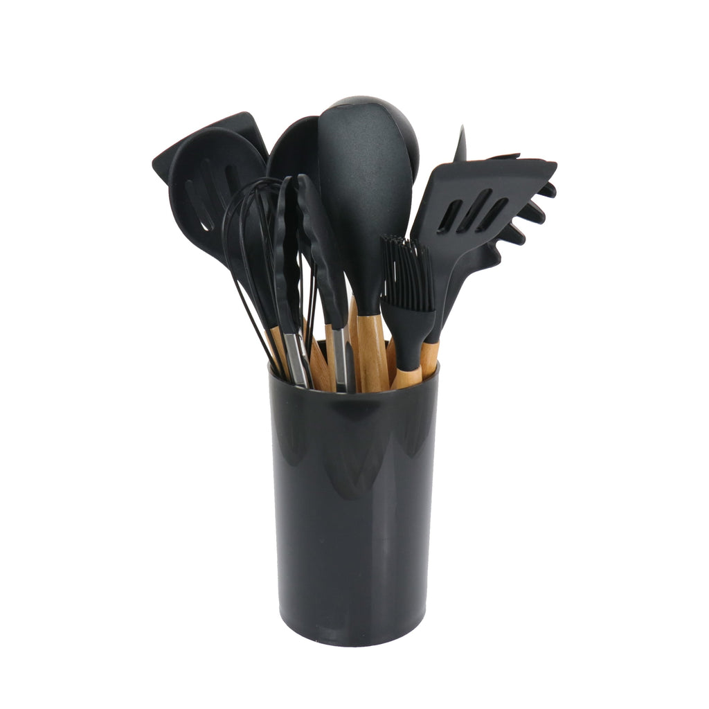 MegaChef Black 12 Piece Silicone and Wood Cooking Utensils - Image 5