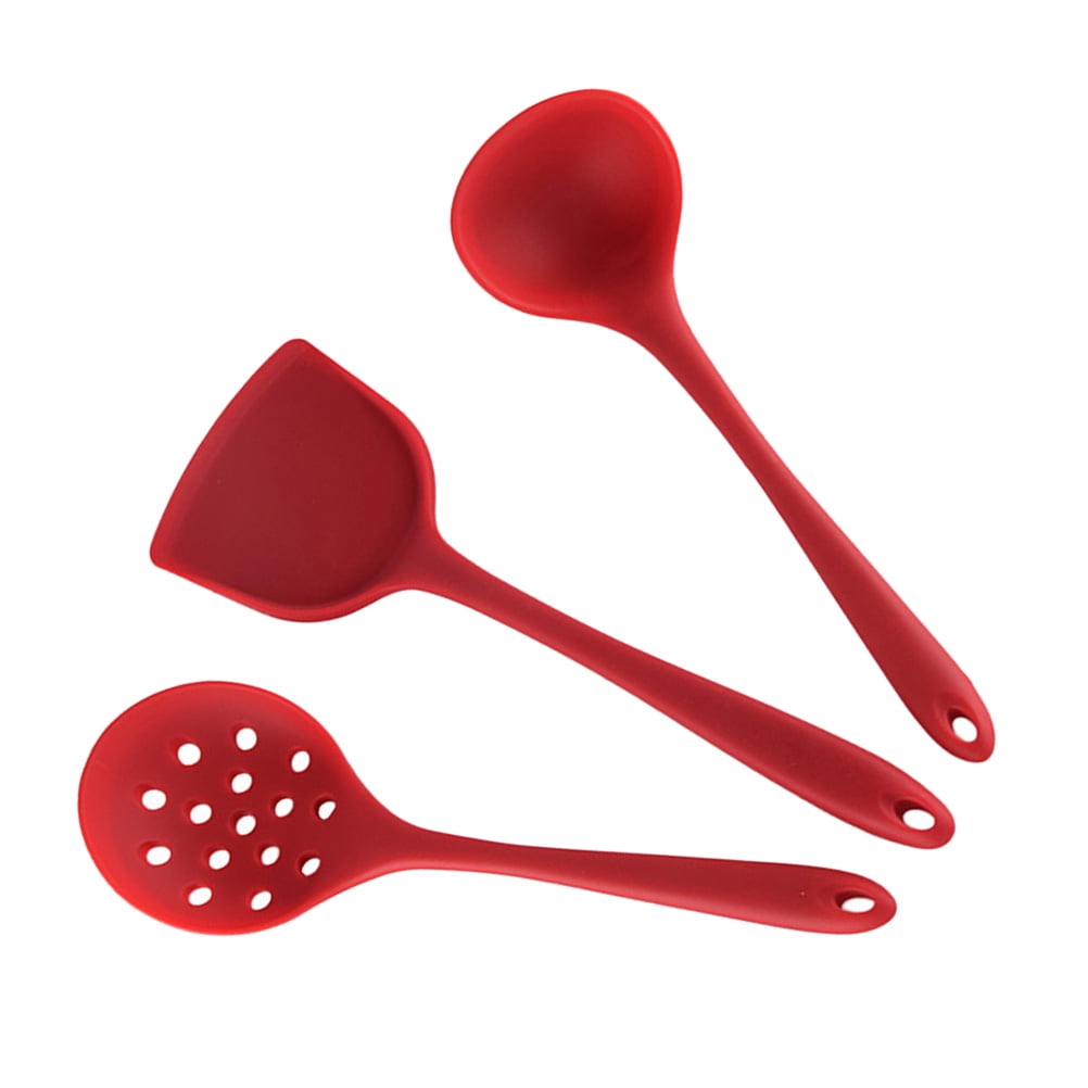 FELTECHELECTR Red Silicone Cooking Utensils Set 3Pcs Non Stick Heat Resistant Kitchen Tools - Image 6