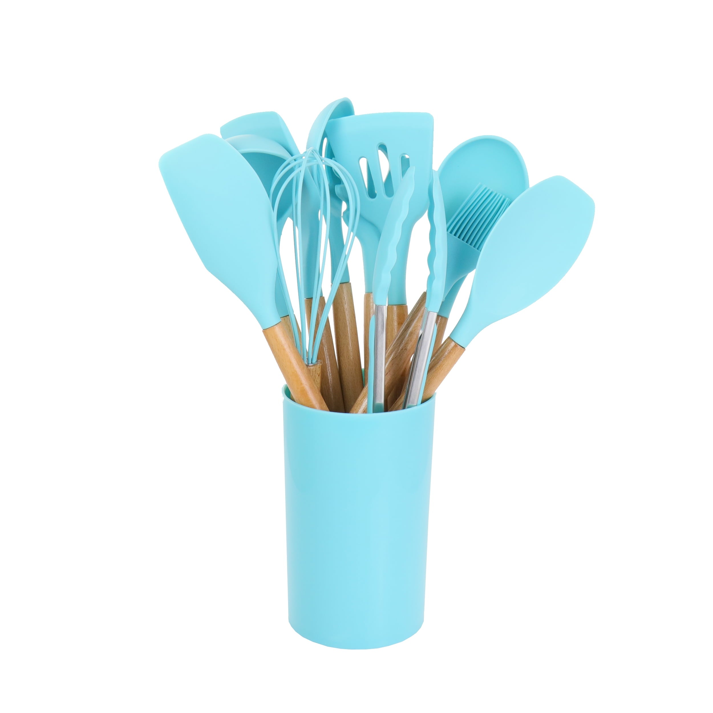 Light Teal 12 Piece Silicone and Wood Cooking Utensils - Image 5