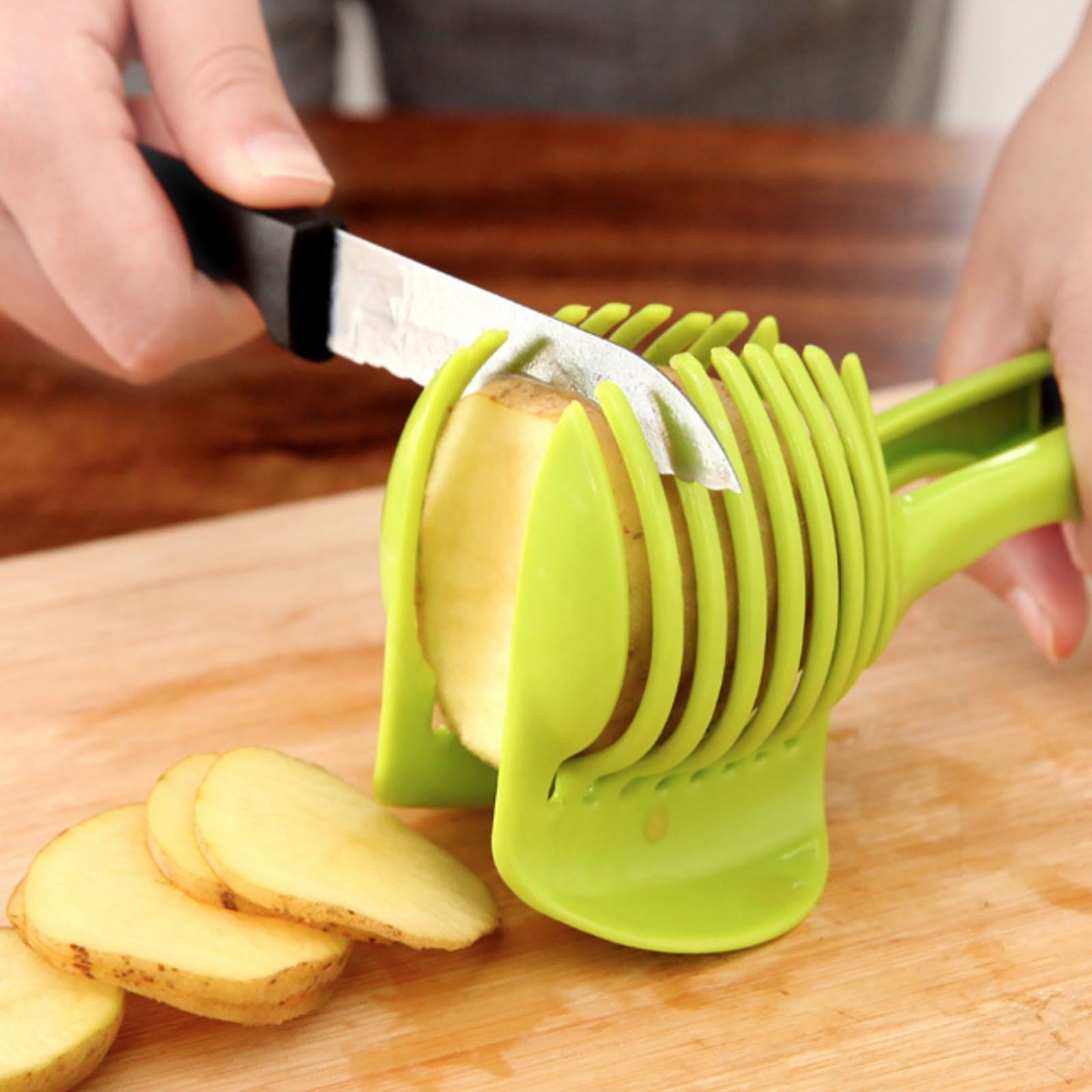 Iumwxz Handheld Lemon and Tomato Slicer, 3 Piece Kitchen Cutter Set for Fruit Cake and Vegetables, Plastic Manual Food Slicing Tool for Home - Image 4