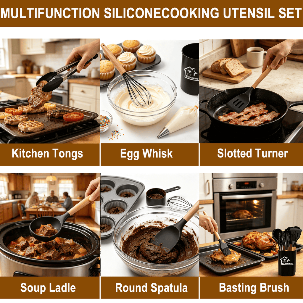 Silicone Cooking Utensils Set - 12 Pcs Silicone Kitchen Utensils for Non-Stick Cookware, 446F Heat Resistant, BPA Fre... - Image 2