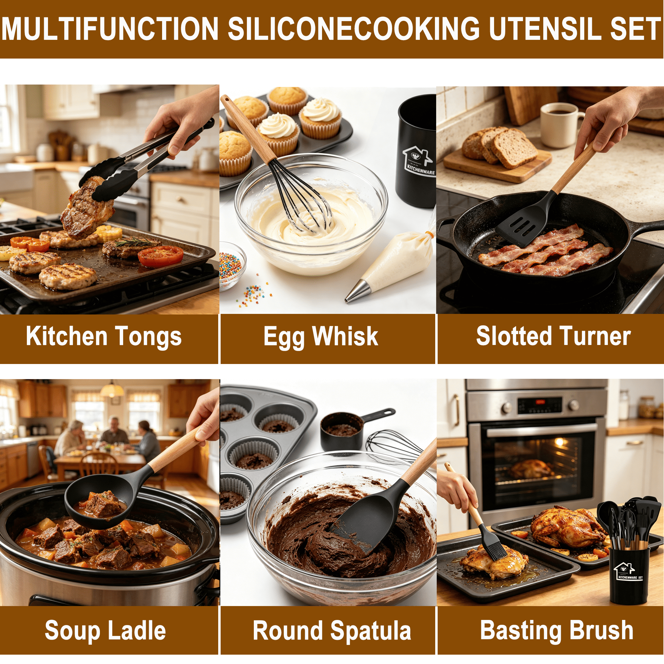 Silicone Cooking Utensils Set - 12 Pcs Silicone Kitchen Utensils for Non-Stick Cookware, 446F Heat Resistant, BPA Fre... - Image 2