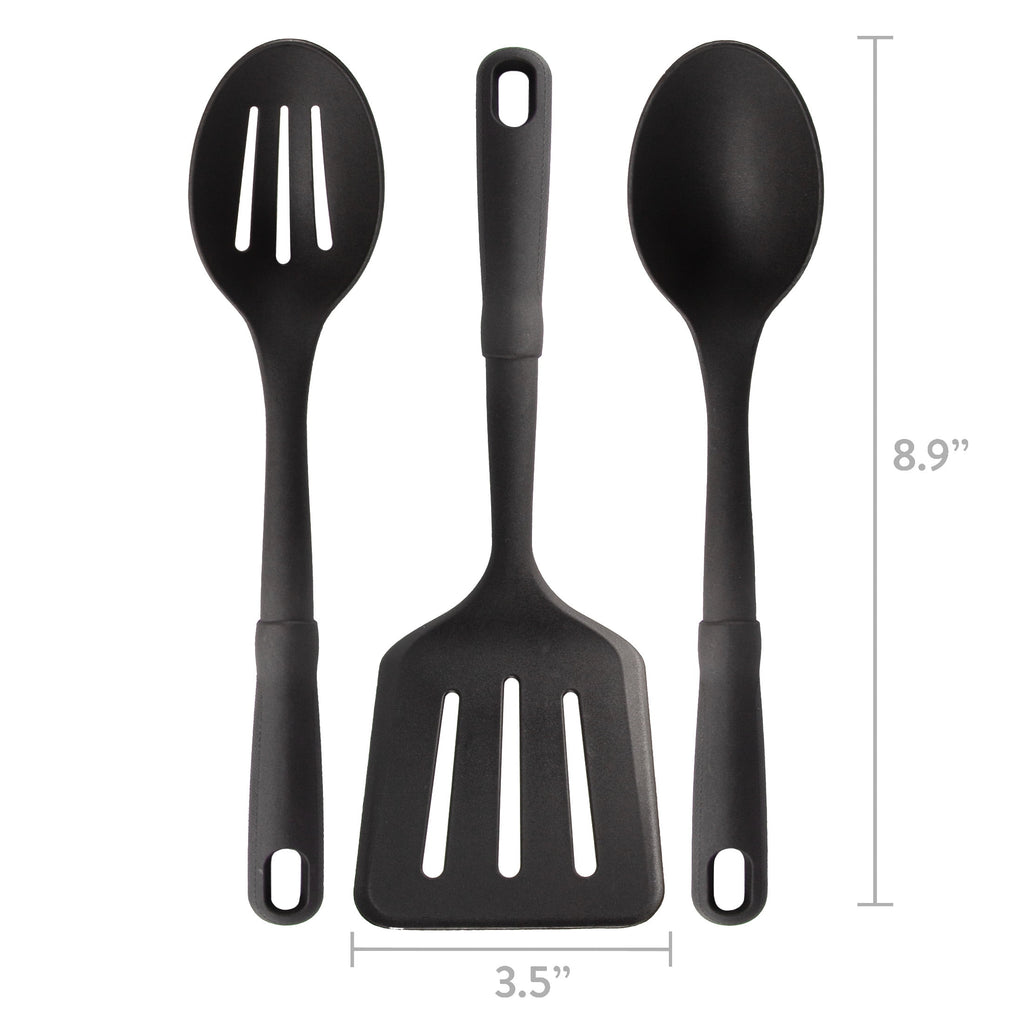(4 pack) 3-Piece Kitchen Utensil Set, Slotted Spatula, Slotted Spoon and Solid Spoon, Black, Nylon - Image 4