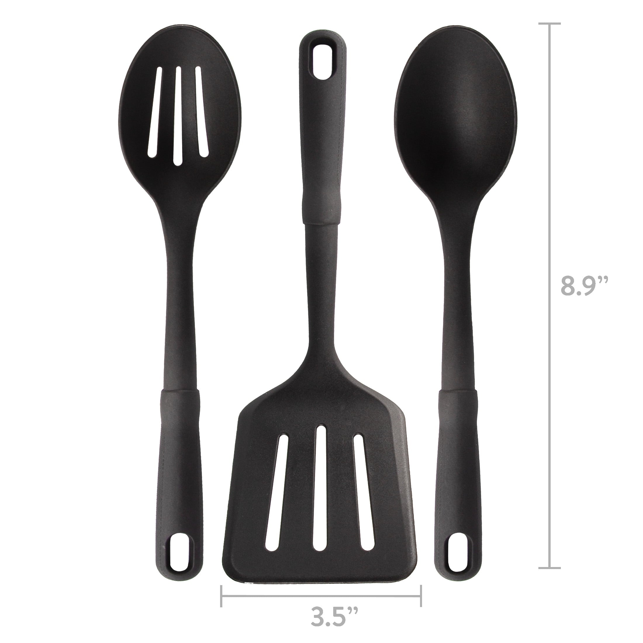 (4 pack) 3-Piece Kitchen Utensil Set, Slotted Spatula, Slotted Spoon and Solid Spoon, Black, Nylon - Image 4