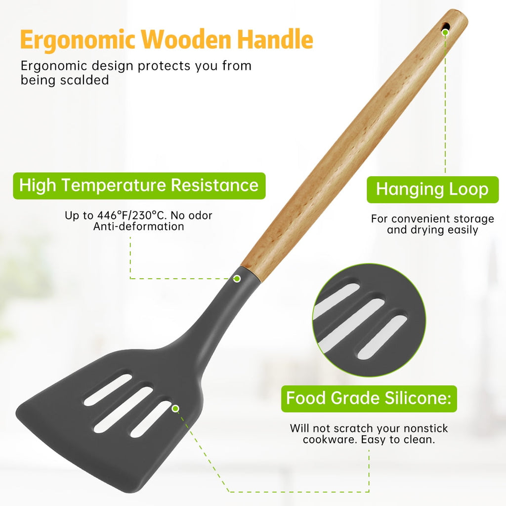 GPED 29 Pcs Silicone Kitchen Utensil Set, Cooking Utensils Set with Wooden Handle, Food Grade Silicone Spatula Set, BPA-Free, 446°F Heat Res - Image 3