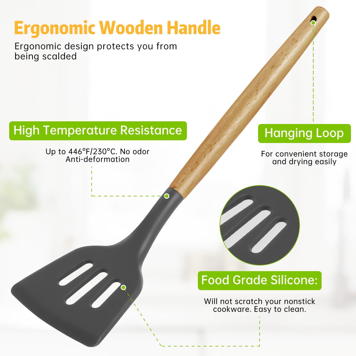 GPED 29 Pcs Silicone Kitchen Utensil Set, Cooking Utensils Set with Wooden Handle, Food Grade Silicone Spatula Set, BPA-Free, 446°F Heat Res - Image 3