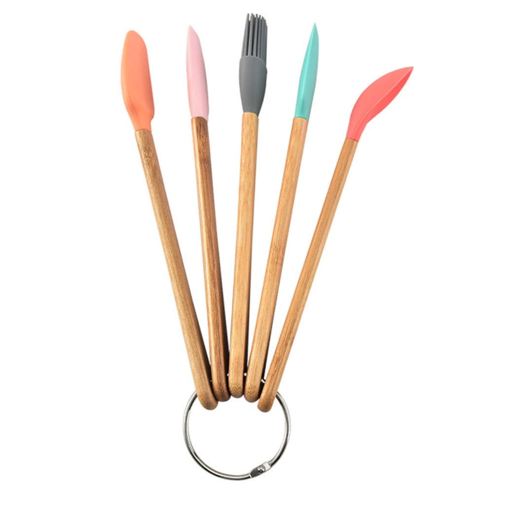 5Pcs Childrens Kitchen Utensil Set for Baking and Cooking with Silicone Spatulas and Oil Brushes - Image 3