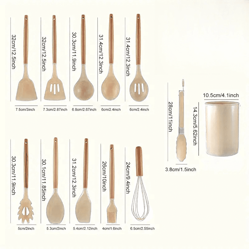 12-Piece Silicone Kitchenware Set - High-Temperature Heat-Resistant Kitchen Utensils, Safe Cooking Tools, with Wooden Handles, Dishwasher-Sa - Image 3
