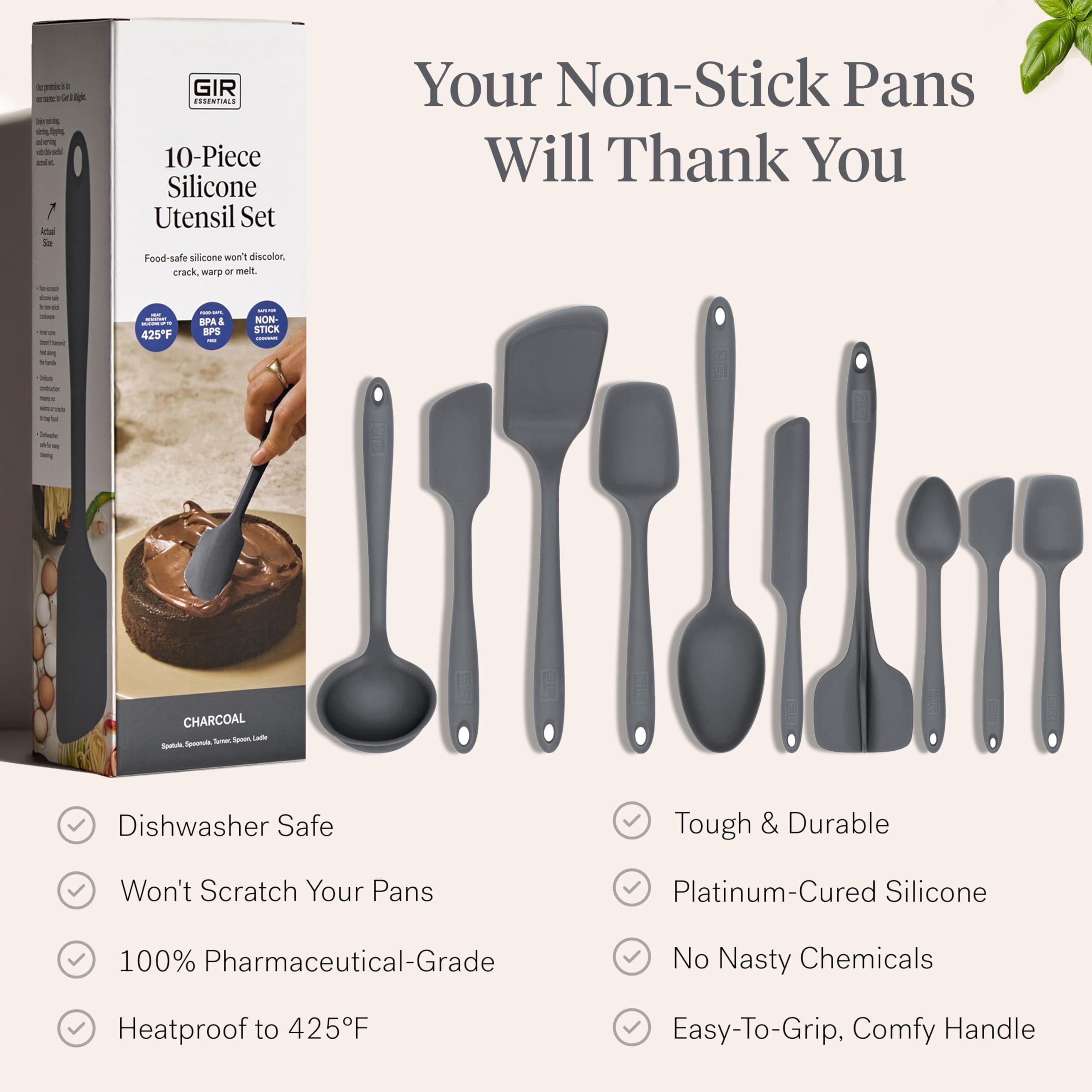 GIR Get It Right 10 Piece Essentials Silicone Cooking Utensils Set Nonstick 425°F Heat Resistant Kitchen Utensils Set for Cooking and Baking - Image 5