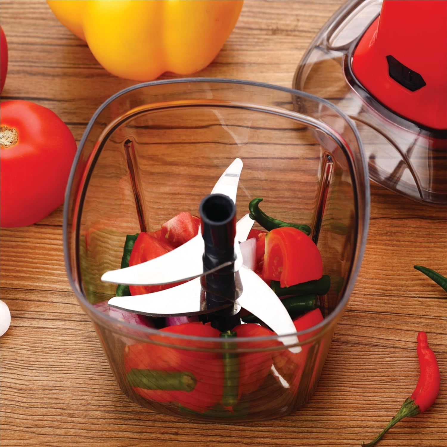 Manual Food Chopper & Processor with Stainless Steel Blades, 1000ml, Red - Image 4