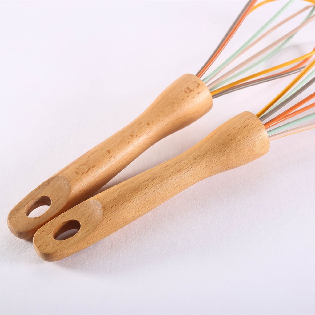 Woodens Handle Eggs Beater Handys Kitchen Tool Manual Silicone Whisks for Women - Image 5