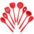 8 Piece Silicone Cooking Utensils Set, Red Kitchen Utensils with Spatula,Turner, Slotted Spoon, Pasta Server, Soup La...